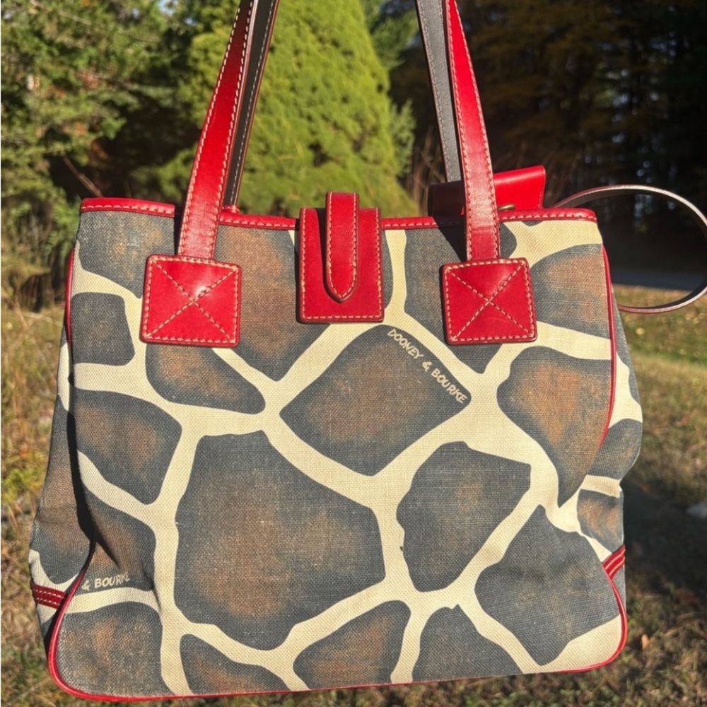 Dooney & Bourke Red and Brown Giraffe Print Tote - Picture 2 of 16